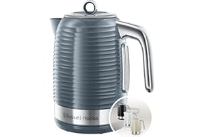 Russell Hobbs Inspire Electric 1.7L Cordless Kettle (Fast Boil 3KW, Grey premium textured plastic, high gloss finish, Removable washable anti-scale filter, Pull off lid, Perfect pour spout) 24363