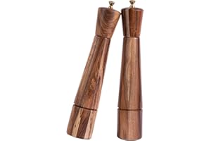 DeroTeno Molinillo de sal y pimienta, molinillo de sal de cerámica ajustable, molinillo de pimienta de acero inoxidable, madera de acacia, 32 cm de altura, diámetro inferior 6 cm (bandeja no incluida)