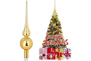 SKYYUE Christbaumspitze Glas Weihnachtsbaumspitze Matt Christbaumspitze Gold 26 cm Christbaumschmuck Spitze, Baumspitze Weihnachten Tannenbaum Spitze Gold Christmas Tree Topper (Gold Glänzend)