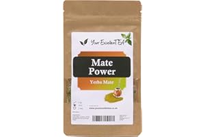 YOUR EXCELLENTEA Yerba Mate Power Tea Loose Leaf Tea (100g) with Guarana, Whole Strawberries and Cornflower Petals Natural Unique Flavour Fruity Smooth Revitalizing Energizing, Closed in Resealable Pouch