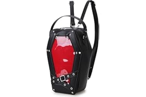 fancybag Sac à dos gothique Ita en forme de cercueil avec fenêtre transparente pour femme - Sac à main et sac à bandoulière avec inserts pour affichage des épingles (épingles non incluses)