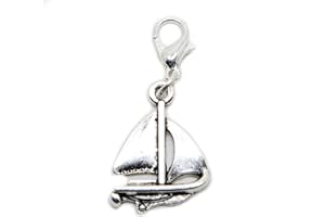 JEWELLERYJOY Sailing Boat Sailboat Marine Sea silver tone charms for locket necklace in Organza Gift Bag