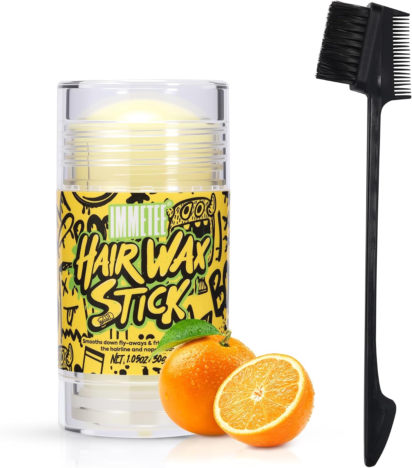 immetee Barra de Cera para el Cabello Mujer - Control Antifrizz y Mechas Sueltas - No Grasa, Sin Residuos, Fijador para Peinados, Pelucas y Control de Contorno, 1.05oz/30g (Naranja)