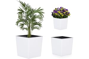 ‎MELTOM Pflanzkübel aus Kunststoff in Hochglanz Farbe: Weiß mit Herausnehmbaren Einsatz, M+L+XL+XXL, Set 4