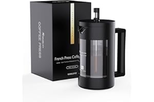 RAINBEAN Cafetiere Coffee Press 4 Cups/600ml, Glass French Press Coffee Maker - 3 Level Filtration System, Heat Resistant Borosilicate Glass, Easy Clean, BPA Free