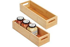 mDesign Juego de 2 cajas organizadoras con asas – Práctico cajón de madera para almacenar alimentos, especias, nueces o botellas – Organizador de cocina abierto en madera de bambú – color bambú