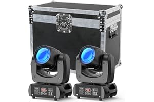 PUZILOZA 2 Piezas 100W Cabeza Móvil LED DMX luz Foco Luces de Discoteca con Flightcase Caja de Vuelo Caja de Transporte Portátil