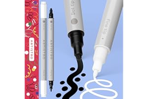 Artistro 2 Białe i Czarne Markery Akrylowe, Podwójna Końcówka (Cienka 1 mm + Kropka 5 mm) do Tkanin, Płótna, Kamieni, Szkła, Drewna, Papieru, DIY, dla Dzieci i Dorosłych