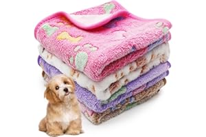 Saier tbo 4Pcs Fluffy Dog Blanket, Washable Warm Puppy Blankets with Cute Pattern Soft Coral Fleece Pet Blankets for Dogs & Indoor Cats Sofa Bed Protection