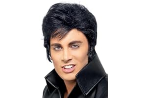 Smiffys Elvis Wig for Adults, Black with Instantly Recognisable Quiff and Sideburns, Officially Licensed, Ideal for Matching Costume and Music-Themed Fancy Dress Parties