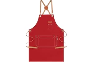 Genixart Chef Apron for Men Women with Pockets, Canvas Aprons for Kitchen Cooking, Artist Painting, Work Apron for Restaurant Garden