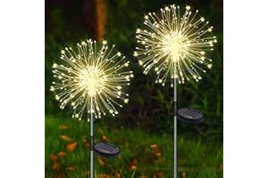Redefun Solar Garden Lights 2 Pcs 120 LED Firework Lights Solar Powered, 8 Modes Outdoor Solar Firefly Lights Waterproof Starburst Lights for Lawn Backyard Party Wedding Decorations(Warm White