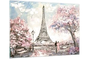 ARTTOR Moderne Impression sur Verre 100x70cm Image Tableau en Verre Decoration Murale Arbres Eiffle Couple France Grand Tableaux Decoratifs Muraux Chambre Horizontal Deco Cadre Salon Art GAA100x70-3147