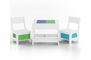 Baby Vivo zestaw mebli do siedzenia dla dzieci, meble dziecięce, zestaw z wielofunkcyjnym stołem i 2 krzesłami z drewna Płyta Lego - Moritz