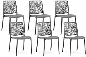 SIEDITI FUORI E DENTRO Sillas de Jardin en polypropylène Avec Fibre de verre, Sillas empilables pour extérieur ou intérieur, Design Moderne et ajouré - Yara (6 Sillas, Gris Oscuro)