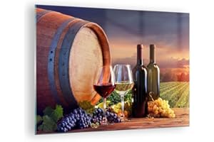Moderne Impression sur Verre vin vignoble été Image Tableau en Verre Decoration Murale 70x50cm Deco Cadre Salon Chambre Cuisine Horizontal Petit Tableaux Decoratifs Muraux Art Wall Decor GAA70x50-4125