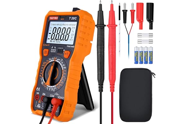 Multimètre numérique professionnel, YIQIYIBO Multimètre à portée manuelle True RMS, 6000 comptes voltmètre, mesure tension CA/DC, résistance, diodes, continuité, capacité et température