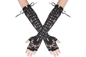 YOLEV Women Lace Up Fingerless Gloves Long Elbow Lace Up Steampunk Gloves Costume Satin Arm Warmer for Halloween Dress Up