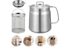 BOUFEIDA 2L Frittiertopf, Stainless Steel Oil Filter Pot, Ölfiltertopf aus 304 Edelstahl,Fettbehälter mit Feinmaschfilter für Küche/Camping