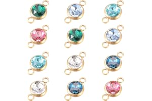 UNICRAFTALE Glass Gemstone Links Flat Round Glass Links Charms with Golden Double 304 Stainless Steel Bail Connectors for Women Bracelet Jewelry Making