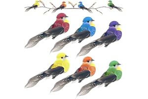 Lets Joy 6 Piezas Pájaros Artificiales, Decoración de Pájaro, Pájaros de Espuma Artificial, Pájaros de Imitación con Plumas, Pájaro de Imitación con Clip, DIY Jardín Decor