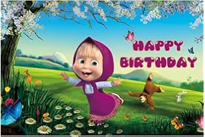 BSNRDX Ma-scha und der Bär Fotografie Kulisse, Ma-scha und der Bär Fotografie Hintergrund, Thema Geburtstag Party Dekoration Fotohintergrund für Kinder 150cm*100cm