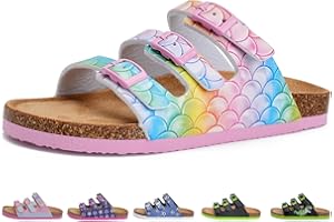 Torotto Pantoletten Kinder Mit Kork Hausschuhe Mädchen Jungen Schlappen Riemen Verstellbare Schnalle Rutschfeste Pantoffeln für Drinnen und Draußen