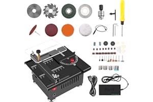Sega da tavolo 100W, Weytoll Sega da tavolo multifunzionale 6000 giri/min Mini taglierina elettrica da tavolo Velocità e angolo regolabili Profondità di taglio 16 mm