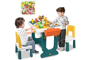 LZQ Tavolo per bambini Tavolo da Costruzione per bambini, tavolo da gioco con 1 sedia, tavolo da gioco double-face, tavolo multifunzione con Spazio di Archiviazione