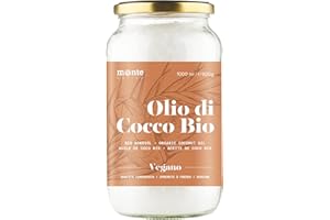 Olio di Cocco Biologico Extra Vergin Monte Nativo (1L) - Olio di cocco alimentare - Crudo e Spremuto a Freddo, Organico e Puro 100%, Non Processato, Bio, Ideale per Capelli, per il Corpo