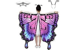 Lollanda Costume d'ailes de papillon pour enfants - Écharpe papillon d'Halloween - Cape de papillon avec bandeau - Accessoire de fête mascarade