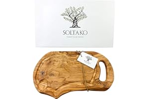SOLTAKO Tabla de Cortar Grande XXL de Madera de Olivo, Tabla de Madera Gruesa y Resistente con Ranura, Tabla de Carne, Tabla de Cortar, Tabla de Madera Maciza, rústica