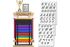 OGANAZI OGA 10 Belts Karate Belt Display Rack with Personalized Stickers, Taekwondo Belt Display Holder with Bamboo Trophy Rack, Felt Martial Arts Belts Display Holder for Taekwondo, Karate, BJJ Gifts