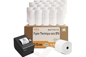 Amazinnov-Pack de 50 Rouleaux 80x70x12mm, 55 g/m² de Papier Thermique Haute Qualité pour tickets de guichet : Compatible Toutes Marques,Idéal pour les reçus de guichet(80x70x12mm,Lot50)