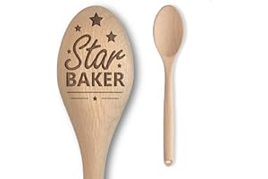 THE LASER FACTORY Star Spoon Baker Baking Off Winners Trophy Gift | Multiple Designs Available! | Baking + Cooking Competition Prize | Novelty Engraved Solid Beech Wooden Spoon (Style 1)