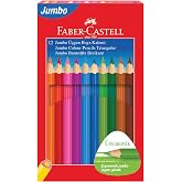 Faber-Castell Jumbo Kuru Boya Kalemi, 12 Renk, &Ccedil;ocuklar İ&ccedil;in Eğlenceli ve Kolay Tutuş, Ergonomik &Uuml;&ccedil;gen ve Kalın G&ouml;vde, Kırılm