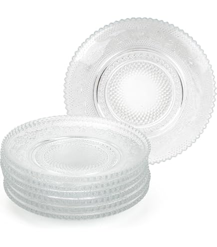 Lot De 6 Assiettes à Dessert En Verre Transparent - Design Renaissance - 20cm (neuves)