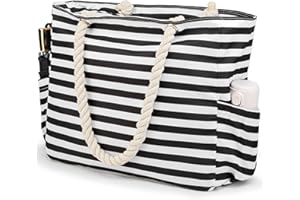 KUAK Beach Bag, Large Beach Bag for Women Waterproof Sandproof Beach Tote Bag with Zipper for Pool Grocery Travel 18 inches