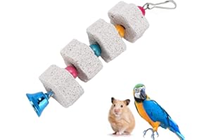 YUEHUAMECH Perroquet Bec Meule Jouets À Mâcher Dents d'oiseaux Bloc De Lave Supplément De Calcium Nourriture À Suspendre Corde Jouet pour Perruches Perruche Ockatiel Hamster Rat