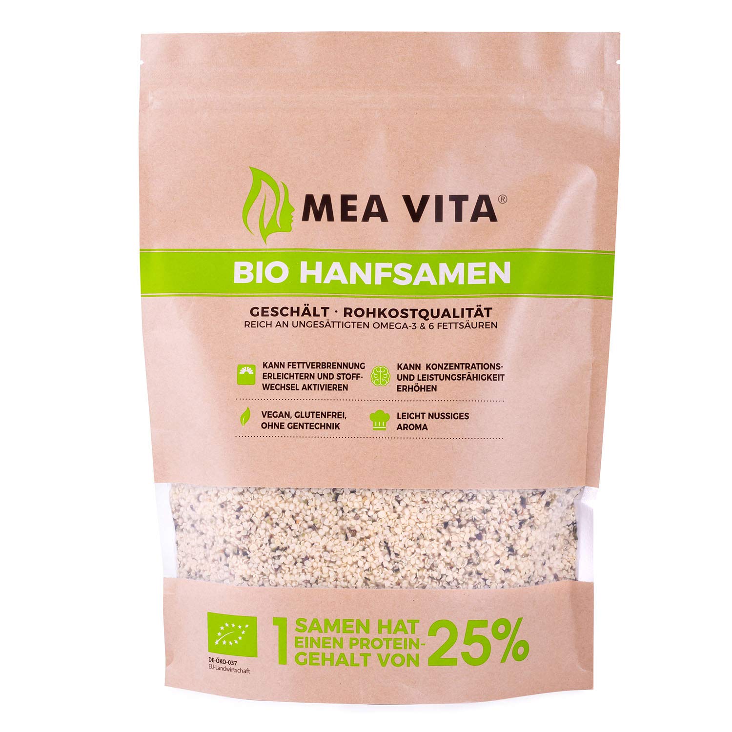 GreatVita Bio Hanfsamen, geschält, DE-Öko-037, 1er Pack (1 x 1 kg)