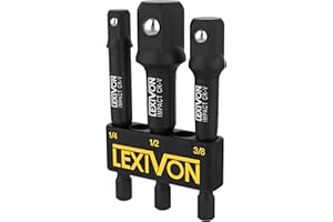 LEXIVON Adaptateur Douille Visseuse 3 Pièces (7,5 cm) Porte Embout Visseuse a Choc, Adaptateur 1/4" 3/8" 1/2" (6,3 mm, 9,5 mm, 12,7 mm) Douille a Choc Pour Tournevis ou Perceuse-Visseuse (LX-101)