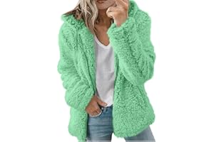 AMhomely Fleece Coats for Women UK Clearance Winter Warm Teddy Fleece Jackets Soft Fluffy Coat Hooded Overcoat Cardigan Full Zip Casual Loose Comfy Ladies Jumper Tops UK Size 8-16