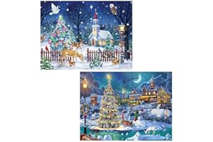 WENFDRTR 2 Pack Diamond Painting Kits Christmas-Christmas Diamond Art Kit for Adults,DIY Christmas Gem Art Kits for Adults,5D Gem Painting Christmas with Round Diamond Perfect for Home Wall Decor(30*40cm)