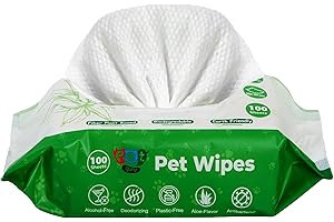 Pet Guru® Dogs & Cats 100% Plastic Free Biodegradable Antibectrial Deodorizing Multi-Purpose Cleaning Thick Pet Wipes Fiber Plant Based Alcohal Free Pet Wipes (100 Wipes, Unscented)