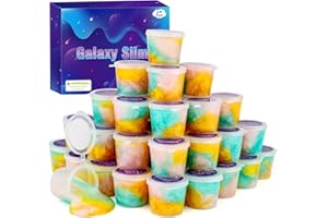 KELVSBEM Galaxy Slime Kit 28 Pack, Fluffy Mini Slime Easter Party Favor Goodie Bag Stuffers for Kids, Smooth, Soft and Non Sticky, Stress & Anxiety Relief Slime Pack Toy for Girls Boys