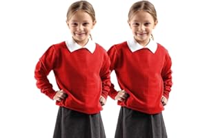 WOOD QUAIL Girls Boys Crew Neck Pack of 2 School Jumpers Kids Long Sleeve Fleece Unisex Round Neck School Uniform Jumper Sweatshirts