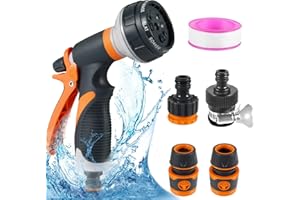 Lemotoy 8 Funktionen Garten Brausekopf, Garten Handbrause Garden Spritze, Hochdruck Düse Handbrause Verstellbarer Wasserdurchfluss Robust und Leistungsstark für Garten, AutowäscheBewässerung