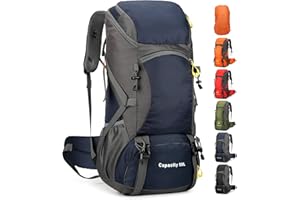 jianyana Sac à Dos de Randonnée 50L Homme Femme, Sac à Dos Trekking Voyages avec Housse de Pluie, Imperméable Sac à Dos pour Camping Alpinisme Voyages Plein Air Sports