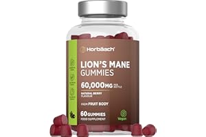 HORBÄACH Lions Mane Gummies 60,000mg per Bottle | High Strength Lions Mane Supplement | Mushroom Extract | Natural Berry Flavour | 60 Vegan Gummies | by Horbaach