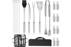 FALUCKYY 19Pcs Professional BBQ Grill Tool Set, Stainless Steel Barbecue Accessories Kit with Case - Portable BBQ Utensils for Outdoor Camping, Backyard Cooking | Ideal BBQ Gift for Men Dad Him